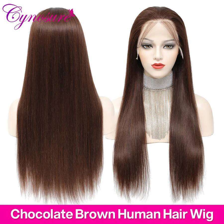 Cynosure 13x4 Chocolate Brown Straight Front Hd Transparent Lace Frontal Wig Colored Human Hair Wigs For Women