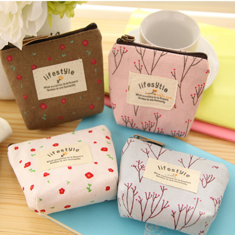 Free Shipping 2025 New Designer Bag Japanese And Korean Style Fresh Floral Coin Purse Pastoral Mini Cartoon Canvas Bag Portable Key Holder Coin Bag