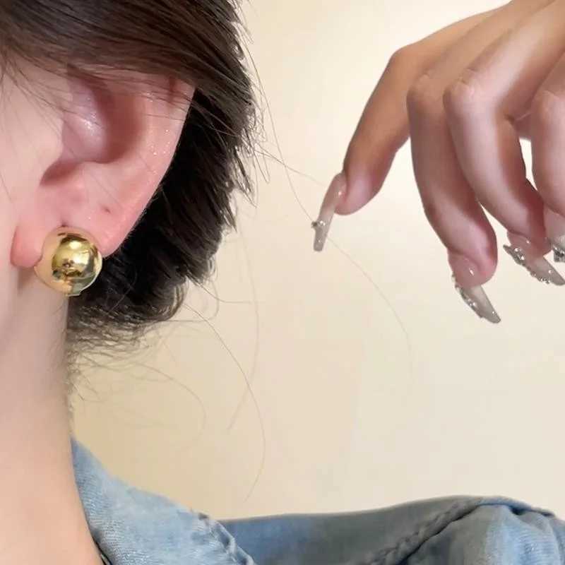 Punk Geometric Stud Earrings for Women Girls Fashion Half Metal Big Ball Round Earring Party Accessories Gifts XJ250623