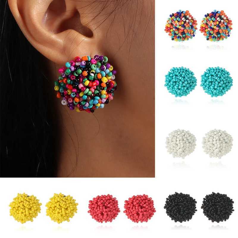 Vintage Bohemian Colorful Bead Round She Stud Earrings for Women Handmade Simple Ethnic Boho Jewelry Accessories 2023 XJ250623
