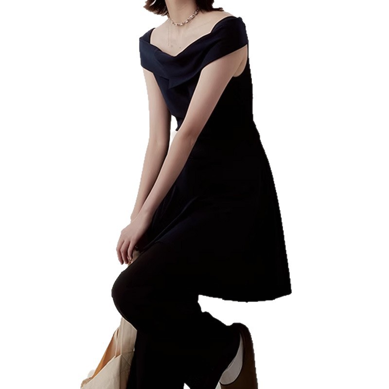 KO2003 Women's Retro Red Square Neck Suspender Dress Temperament Waist Dress