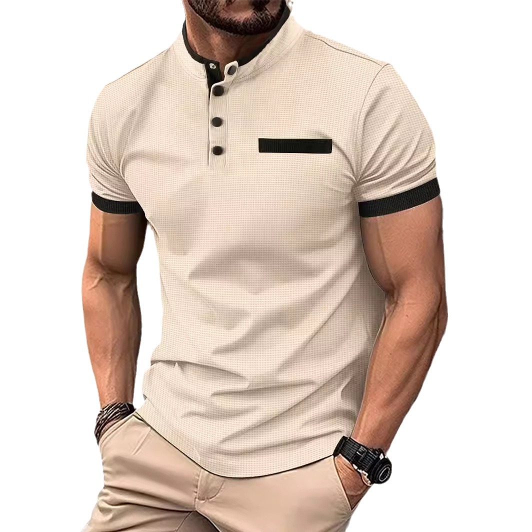 Men's Polo shirt fashionable short-sleeved T-shirt checkered stand-up collar men's sports polo shirt European size: S-3XL