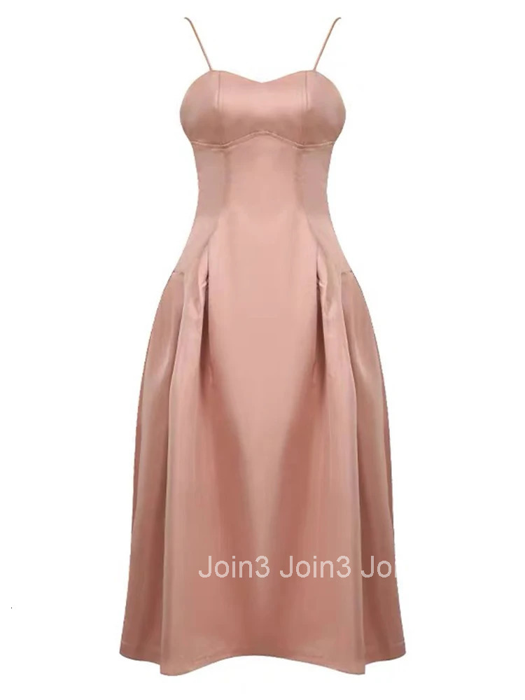 New French Elegant Summer Pink Gown Evening Dress Women Clothes Sweet Sexy Sling Folds Slim Long Robe Party Prom Vestidos Fiesta