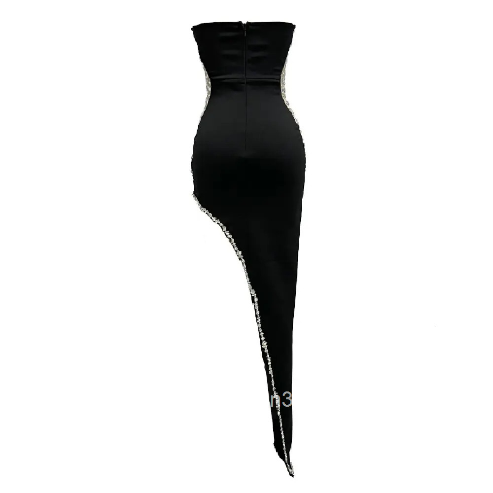 Womens Rhinestone Beading Embellished Lace Sheer High Side Split Dress Sexy V-Neck Flash Club Party New Summer 2025