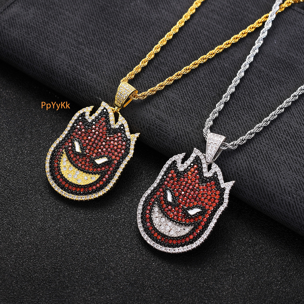 Luxury Moissanite Jewelry Hip Hop Accessory Cartoon Double sided Little Fire Man Iced Out Pendant Necklace Personalized Jewelry Pass the diamond teste