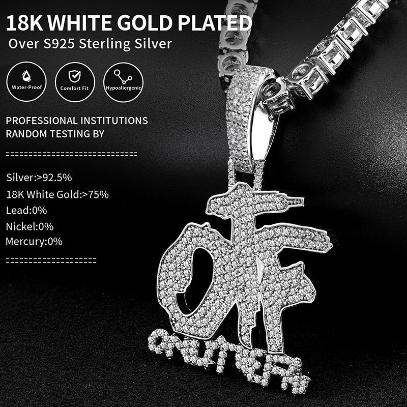 Cuban Silver Diamond Inlaid Bold Men's Necklace Hip Hop Trendy Unique Pendant Druzy jewelry