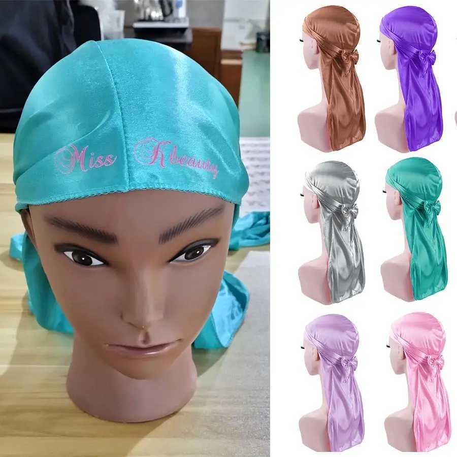 Satin Durag Turban Hat Wigs Durag Biker Headwrap Pirate Hat Cap For Men Hair Accessories Long Tail Straps Bandanas 1Pcs M250623