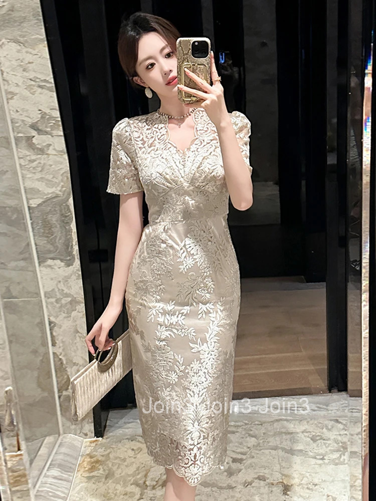 Summer Fashion Lace Embroidery Floral Dress Women Clothes Elegant Sweet V-Neck Short Sleeve Slim Midi Party Prom Vestidos Fiesta