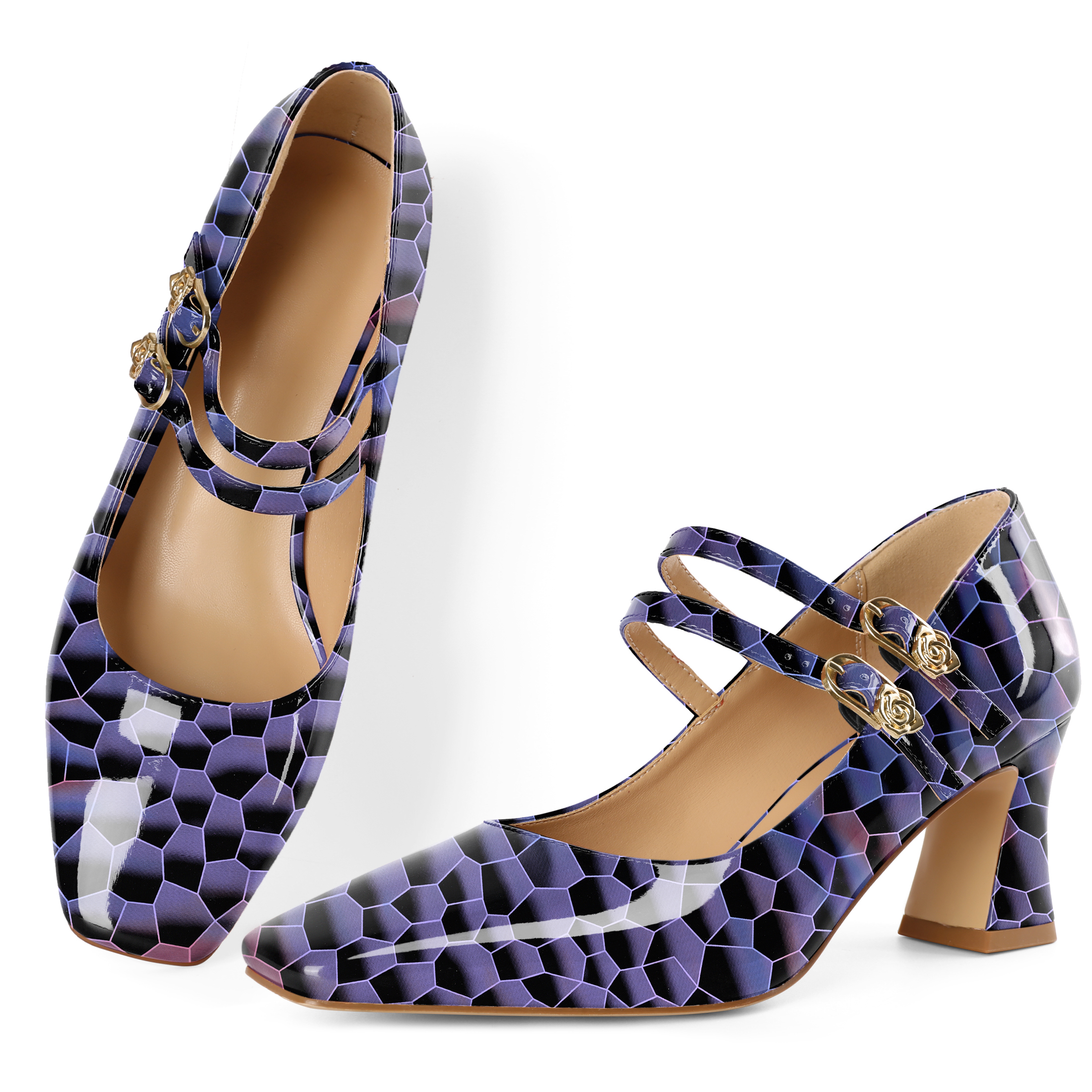 Zamikoo Women Pumps Square Toe Mary Janes Pumps Block Chunky Heels