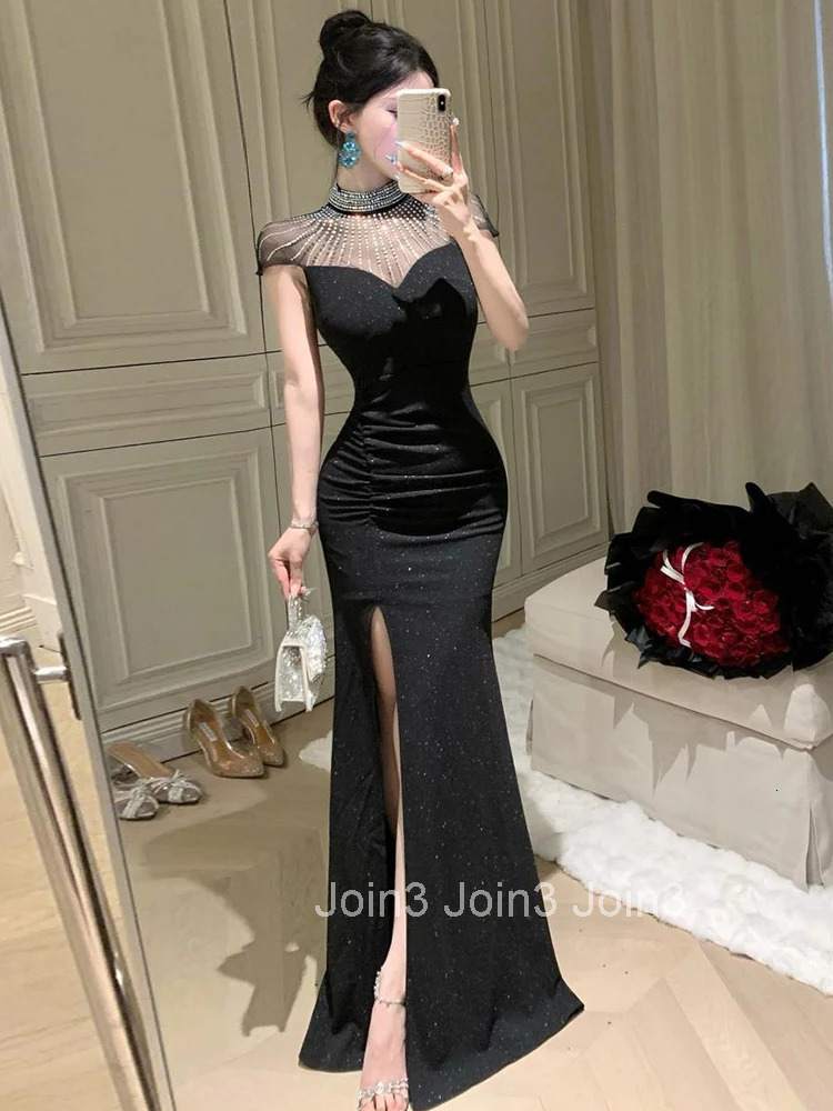 Women Clothes Black Shiny Sheer Sexy Short Sleeve Skinny Maxi Long Dress Elegant Luxury Fashion Party Club Prom Vestido Robe New