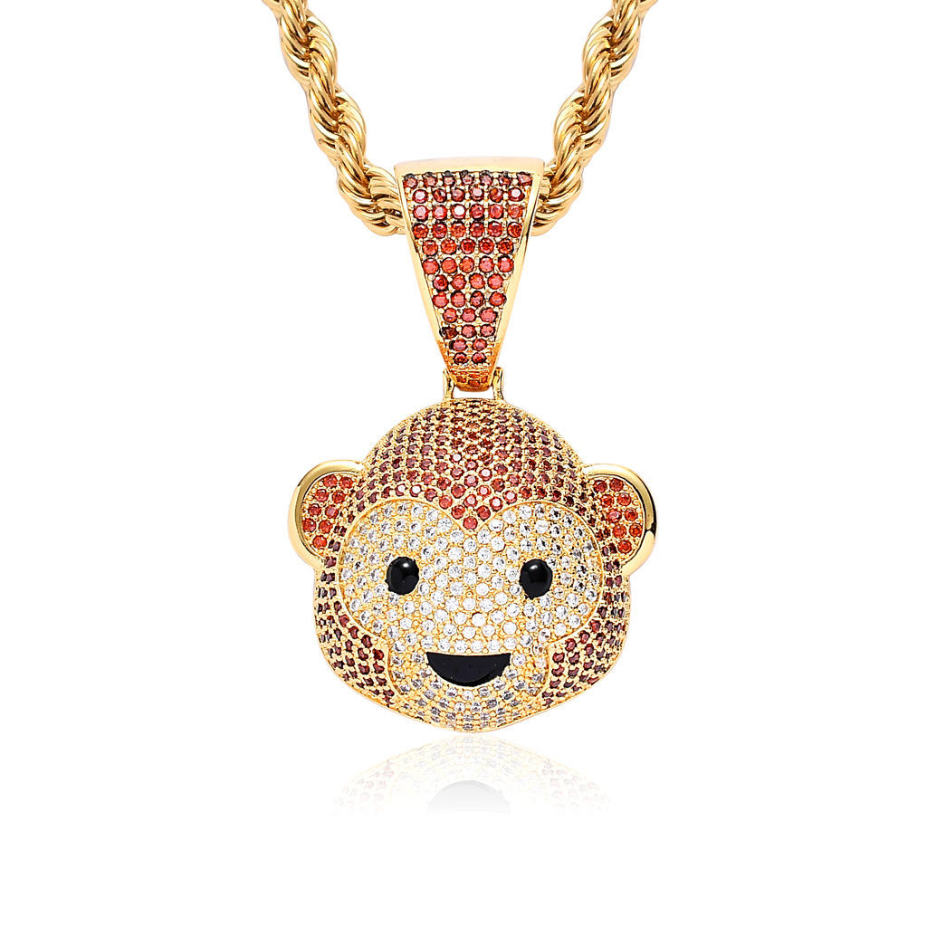 Luxury Moissanite Jewelry Unique Creative Accessory Cute Monkey Iced Out Hip Hop Pendant Trendy Necklace Pass the diamond tester