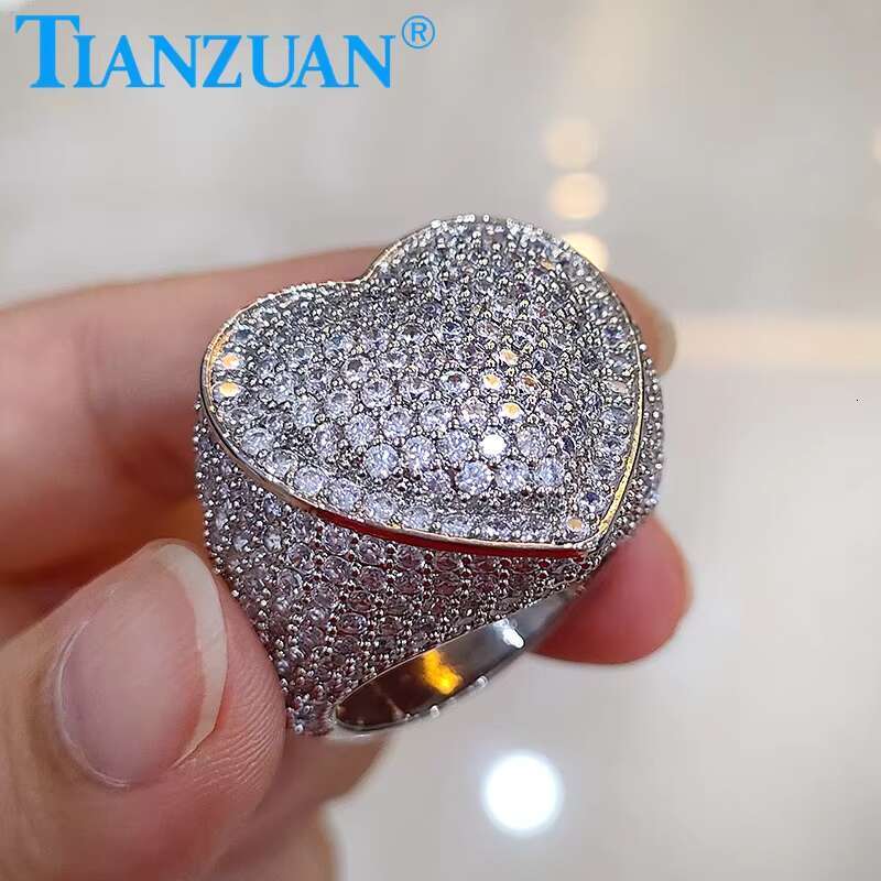 Big Size Heart Melee Moissanite Ring Men Women Sterling 925 Silver Round Brilliant Diamonds Engagement Male Wedding Jewelry