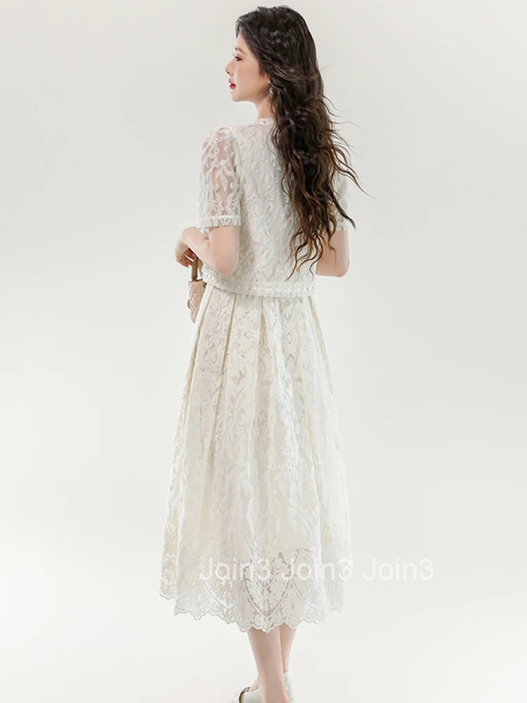 Women Clothes Sweet Lace Floral Outfits Elegant Single Breasted Tops Shirt Blouse And A-Line Skirt Mujer 2 Pieces Set Casual New