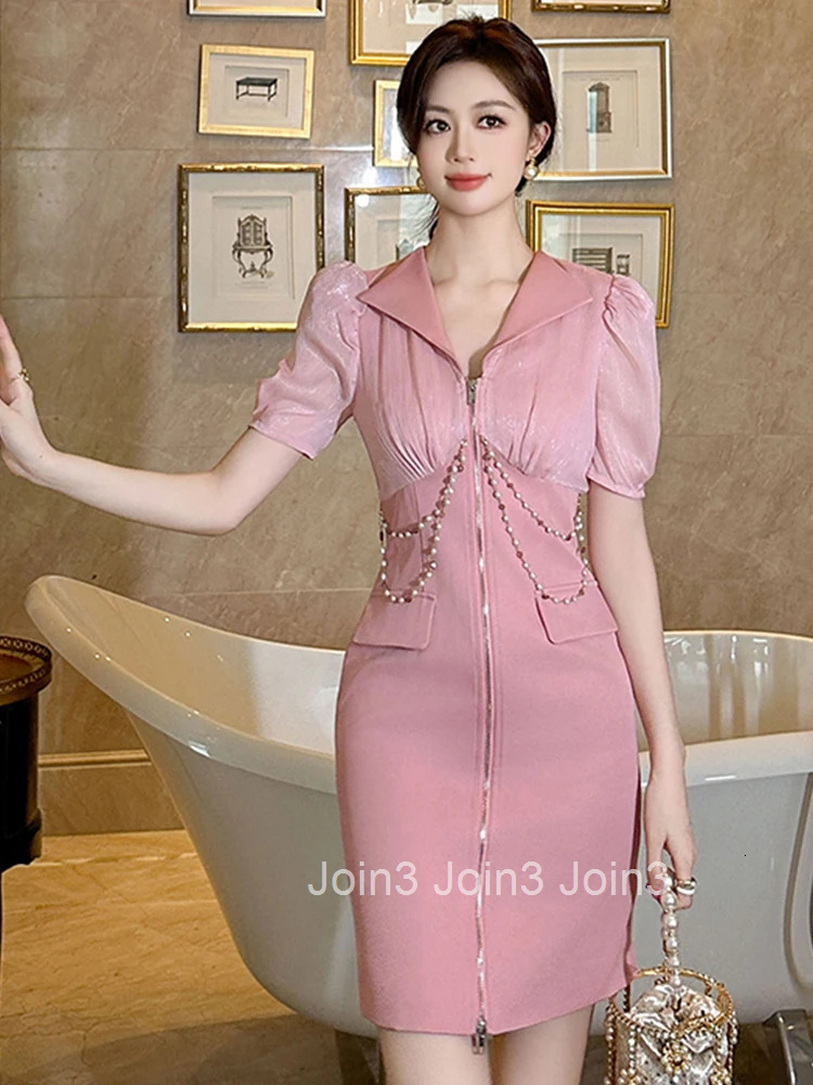 Women Clothes Fake 2-Piece Lapel Puff Sleeve Slim Mini Short Pencil Dress Elegant Fashion Party Vestidos Formal Occasion Casual