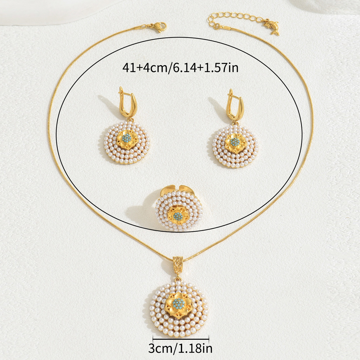 Minimalist Style Jewelry Set Inlaid Pearl Necklace Ring Design Earrings For Women