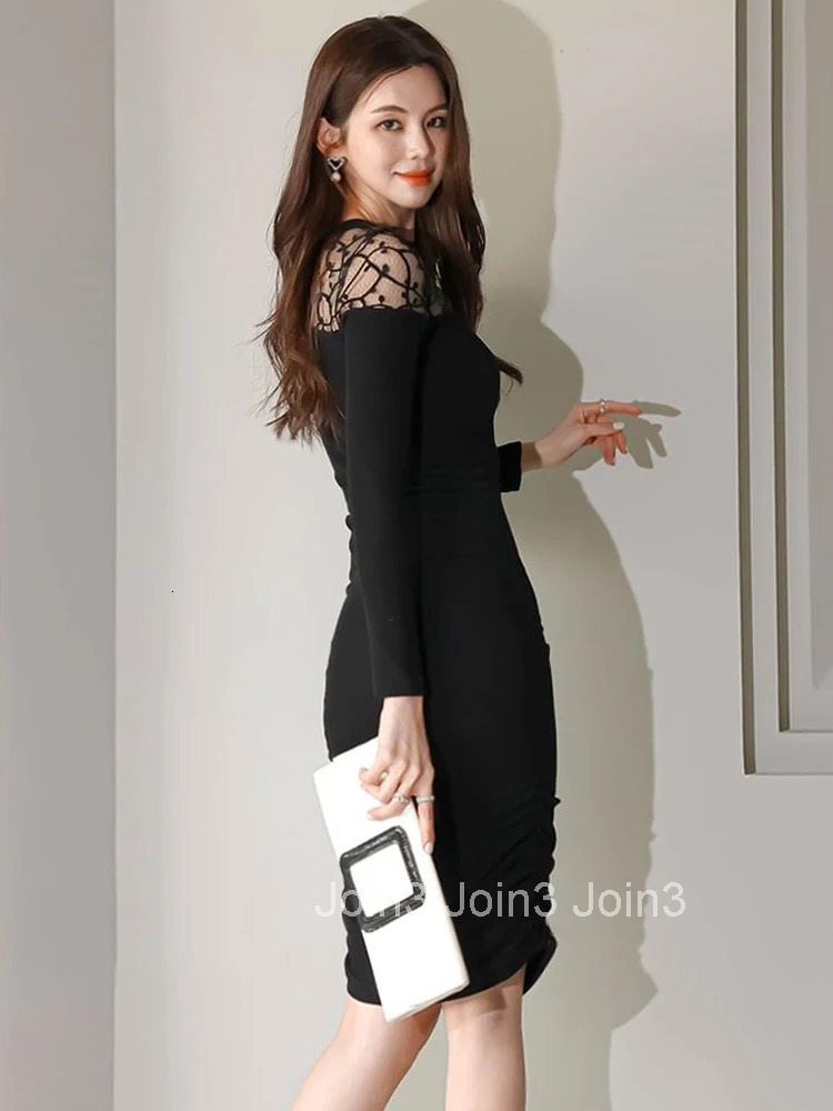 Spring Autumn Elegant Women Evening Dress Temperament Mesh Sheer Sexy O-Neck Slim Midi Party Street Clothes Femme Mujer Vestidos