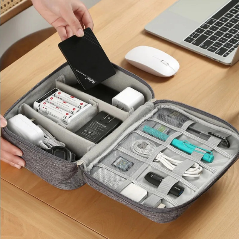 Electronic Accessory Bag Portable Travel Cable Organizer Waterproof Double Layer Phone Charger Flash Drive 250612