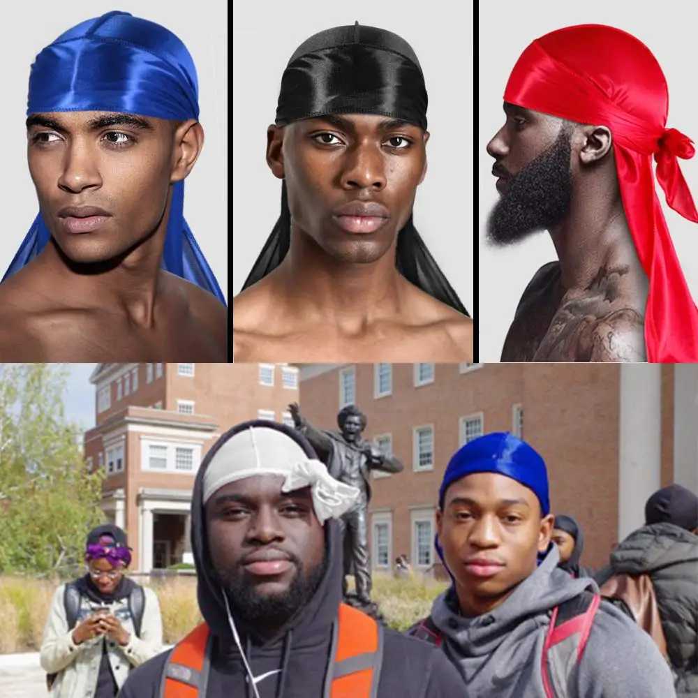 Solid Color Silk Satin Durag Headwear Soft Long Tails Headbands Turban Waves Cap Headwrap Hats Beanie For Men Hair Accessories M250623