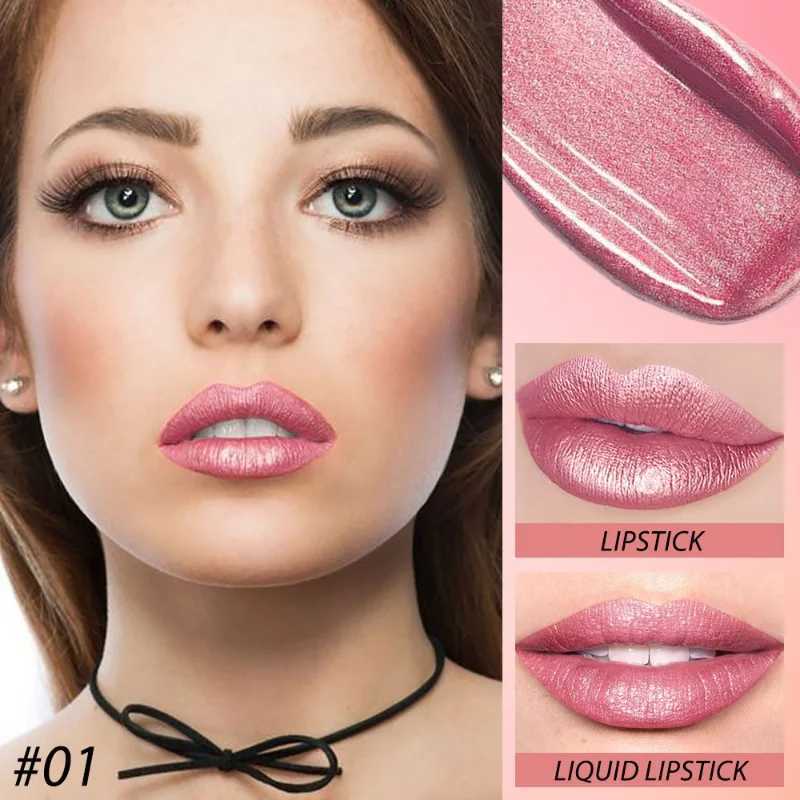 2 IN 1 Lipstick Lip Gloss Sexy Metallic Pearlescent Color Liquid Lipstick Shimmer Long-lasting Moisturizing Waterproof Makeup XJ250623