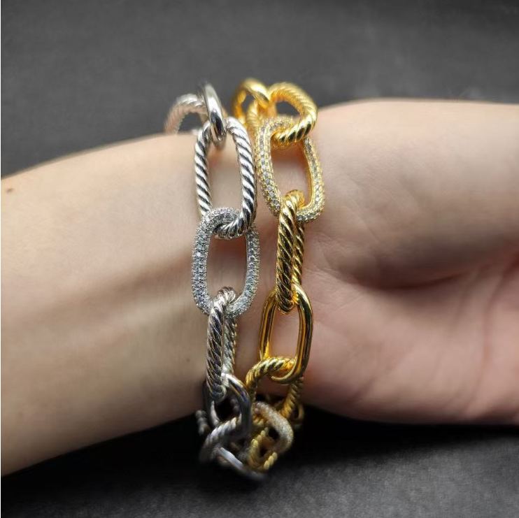New Retro Silver Designer Bracelet K Gold Buckle Bracelet Designer Classic Punk Diamond Bracelet Chain Luxury Jewelry Street Fashion Jewelry Women