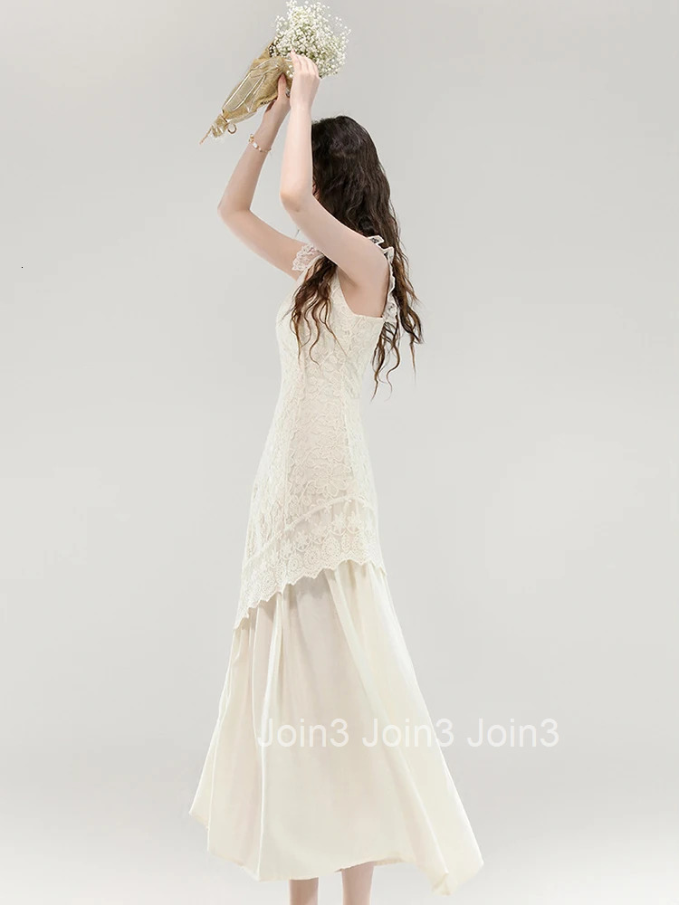 Women Clothes Sweet Lace Floral Sexy Sling V-Neck Slim Midi A-Line Dress Elegant Fashion Party Prom Vestidos Robe Casual Summer