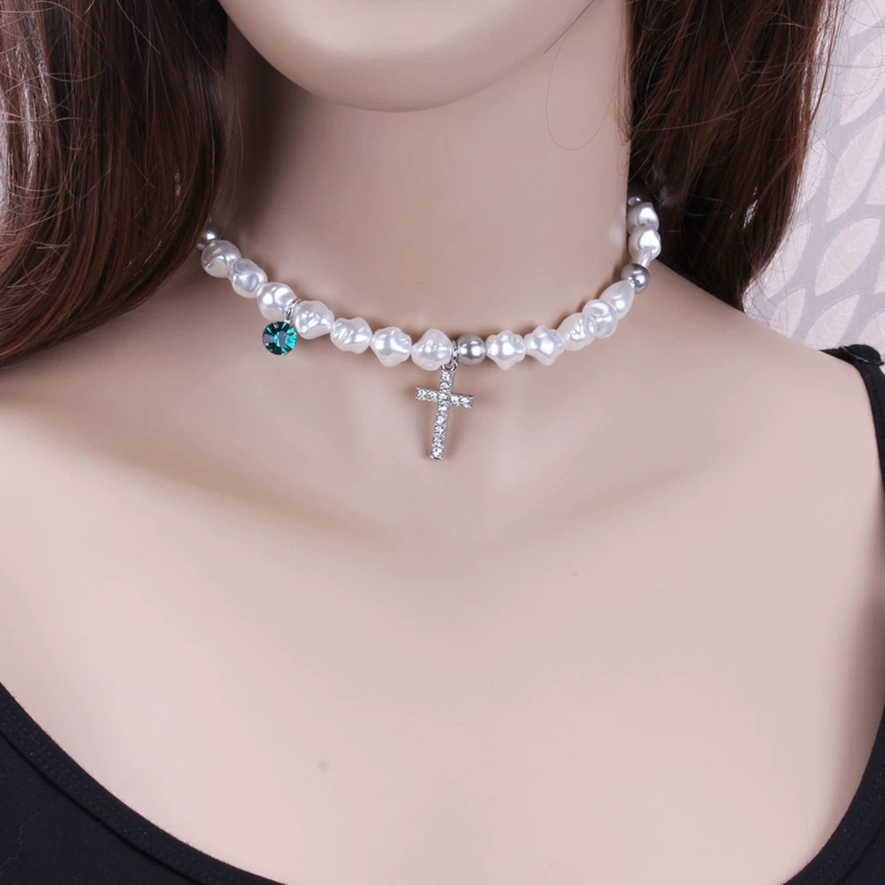 European-American Inspired Trendy Pearl Necklace Unique Cross Shape