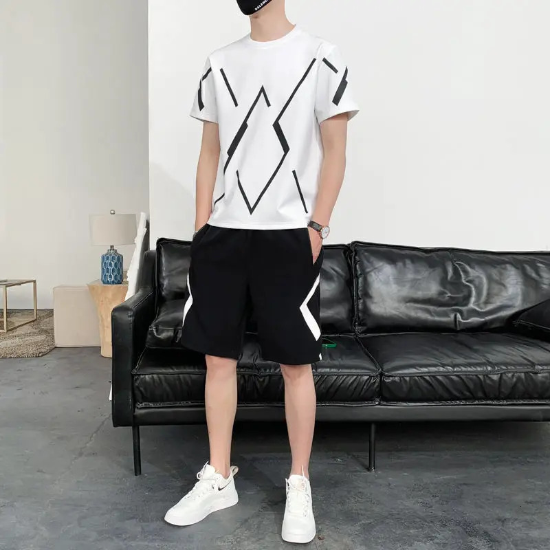 Ice Silk Quick-drying Suit Mens Short-sleeved T-shirt in Summer Large-size Casual Shorts Sportswear Two-piece Set 250617