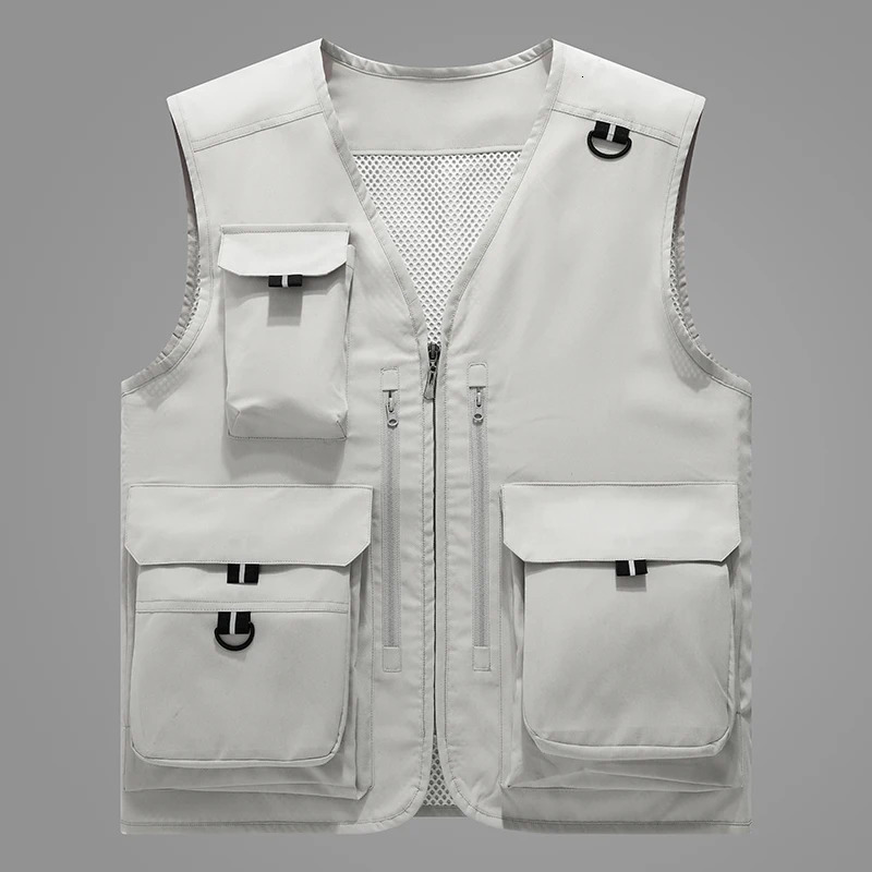 Spring And Summer Mens Fashion Vest Casual Mesh Work Sleeveless Jacket Tool Pockets V Collar Pography Fishing Vest 250617