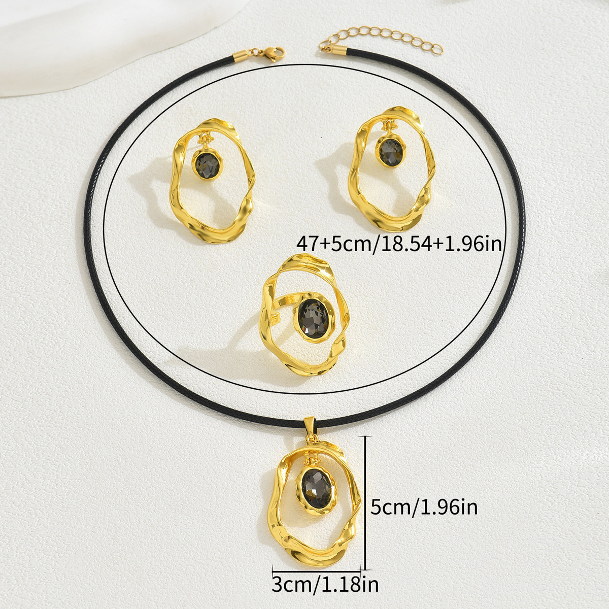 Fashion Women's Jewelry Set Irregular Necklace Earrings Inlaid Crystal Ring