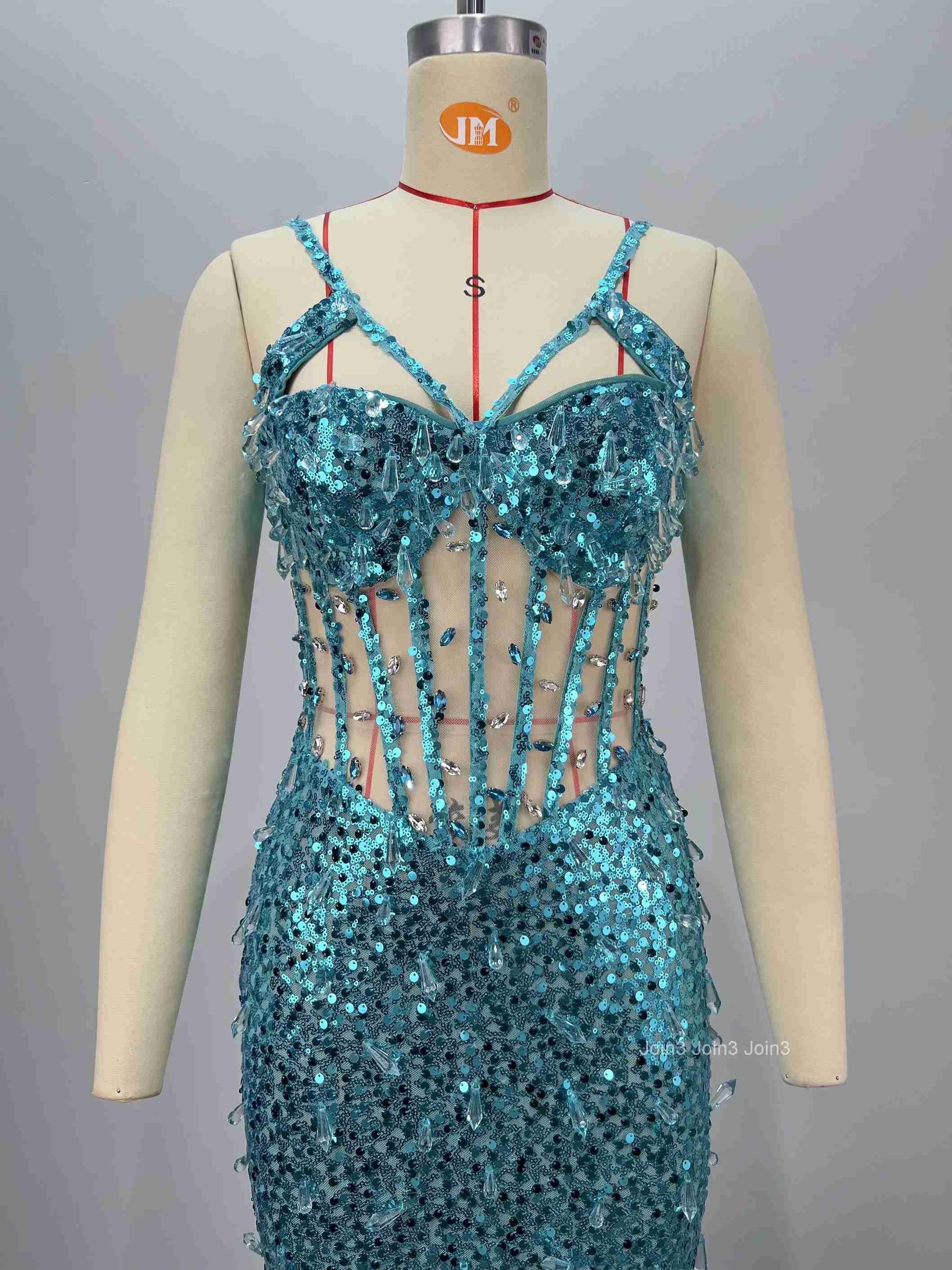 Bandage Sequin Dress with Crystal Embellishments Sexy Backless Glitter Evening Gown for Women Slim Fit Party Dress