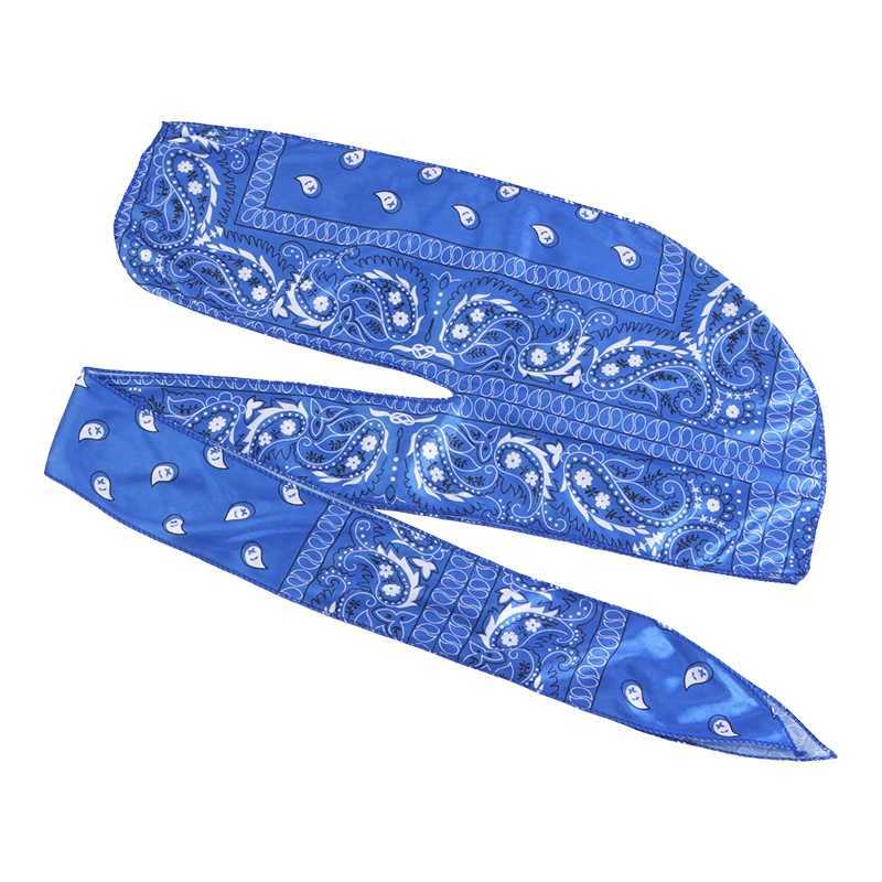 New Amoeba Print Silky Durag Bandanas for Men Long Tail Pirate Cap Waves do doo du rag Turban Outdoor Cycling Breathable Hat M250623
