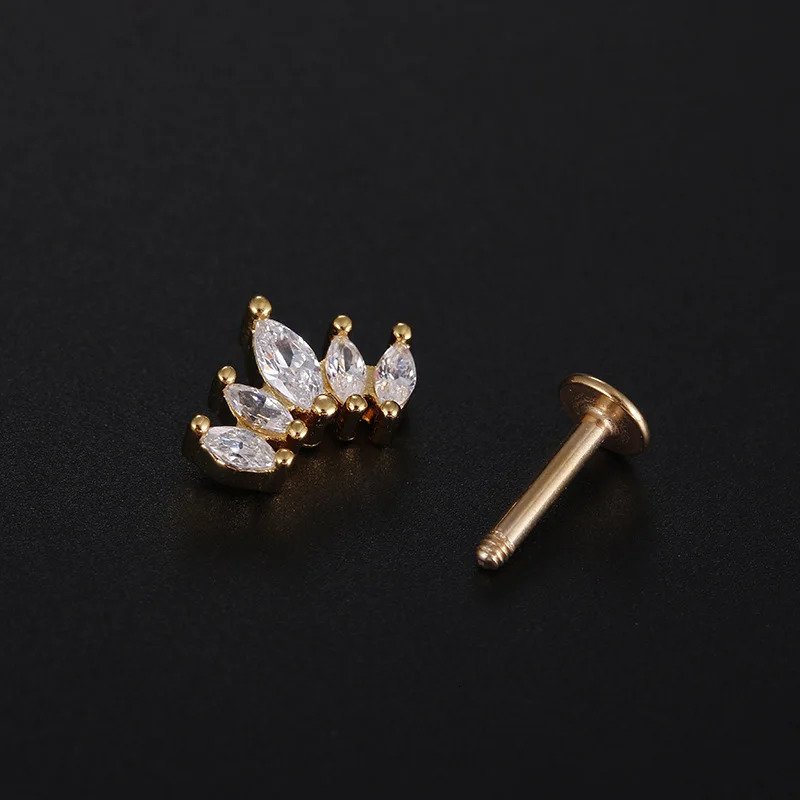 1Piece 12mm Heart Flower Crown Cartilage Earrings Stainless Steel Zircon Conch Rook Tragus Stud Labret Back Piercing Jewelry 250613