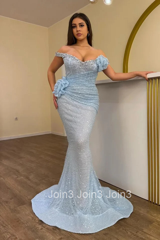 Womens Silver Sequin Bandage Dress Off-Shoulder Backless Mermaid Gown Ruched Waist Fishtail Evening Party Dress