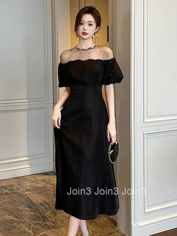 New Summer Fashion Elegant Luxury Evening Dress Women Clothes Sheer Sexy O-Neck Slim Midi A-Line Robe Femme Party Prom Vestidos