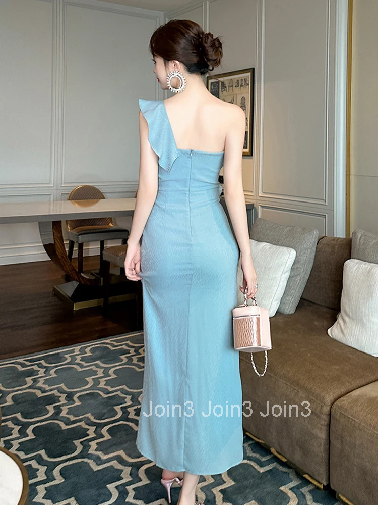 Summer Fashion Elegant Luxury Evening Dress Women Ruffle Sexy Chest Wrapped Slim Maxi Long Party Prom Vestidos Vacation Clothes