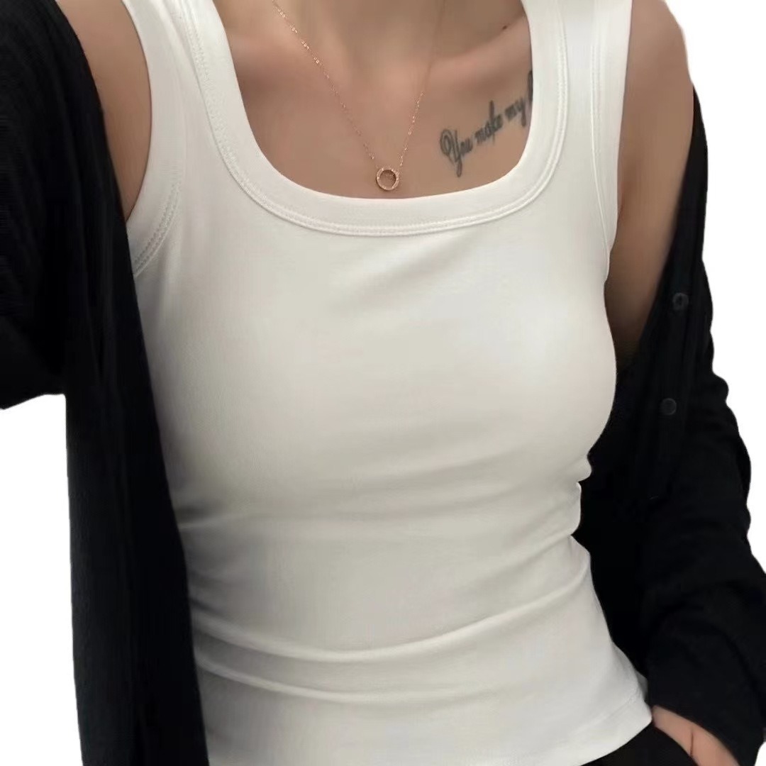 Square Neck Wide Shoulder Back Vest with Chest Pad - Pure Cotton Outerwear Strapless top casual top