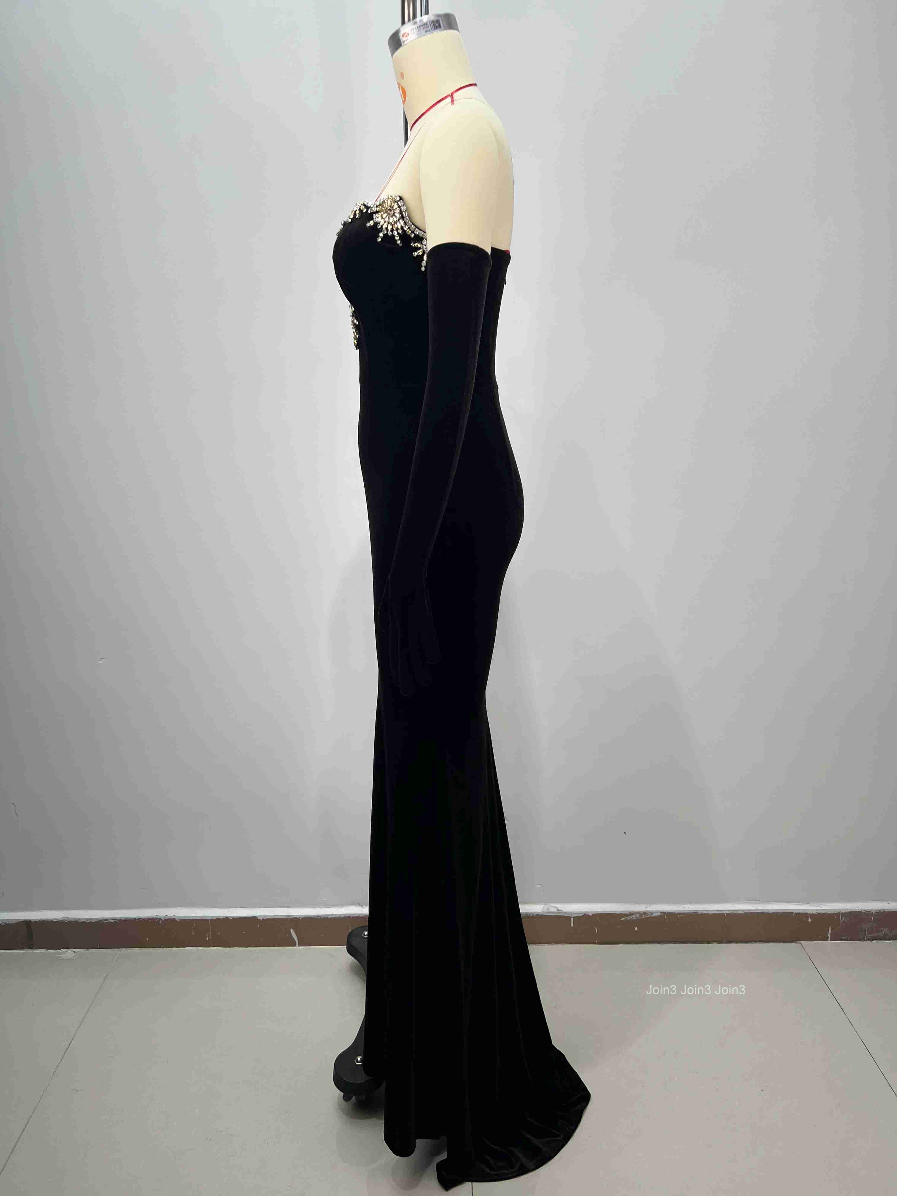 Womens Black Bandage Dress Rhinestone Spaghetti Straps Beaded Mermaid Evening Gown Fishtail Formal Party Wear