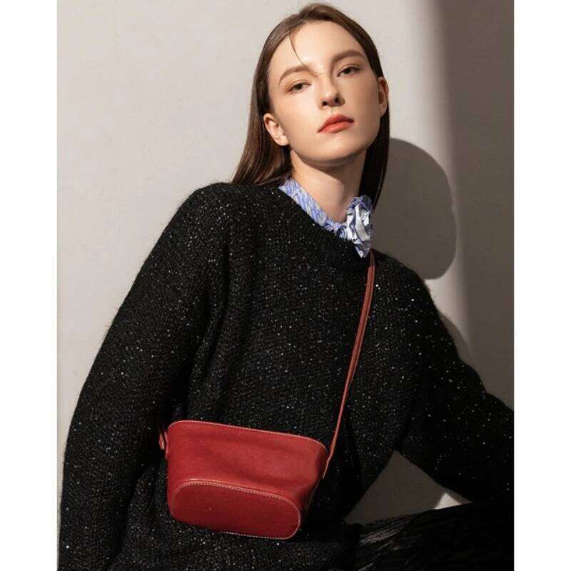 Head layer vegetable tanned cowhide sailboat niche mobile phone bag, genuine leather single shoulder crossbody women's bag