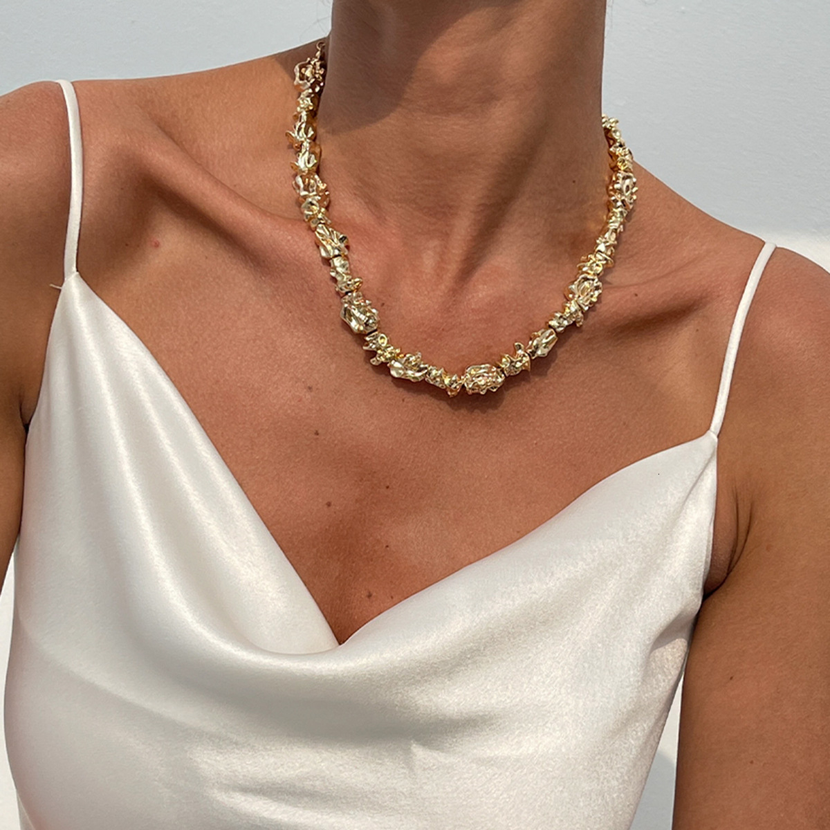 Minimalist INS Style Irregular Liquid Alloy Fashion Wrinkled Lava Choker Necklace