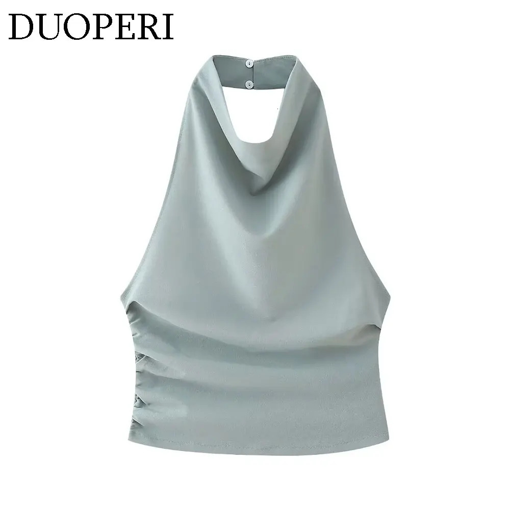 DUOPERI Women Fashion 2 Pieces Sets Halter Neck Camisole and High Waist Back Slit Midi Skirt Female Chic Lady Coordinates 250614