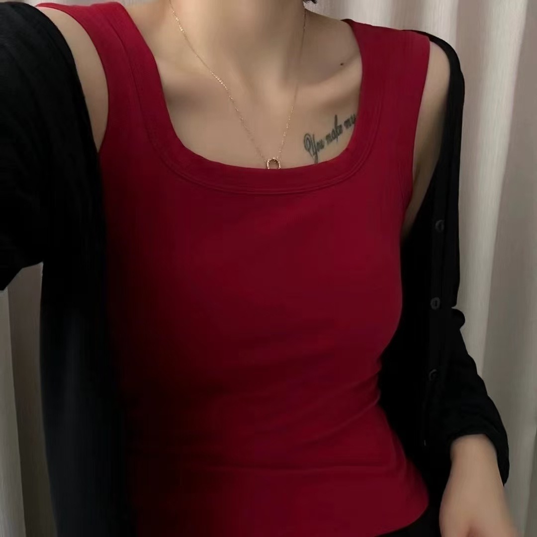 Square Neck Wide Shoulder Back Vest with Chest Pad - Pure Cotton Outerwear Strapless top casual top