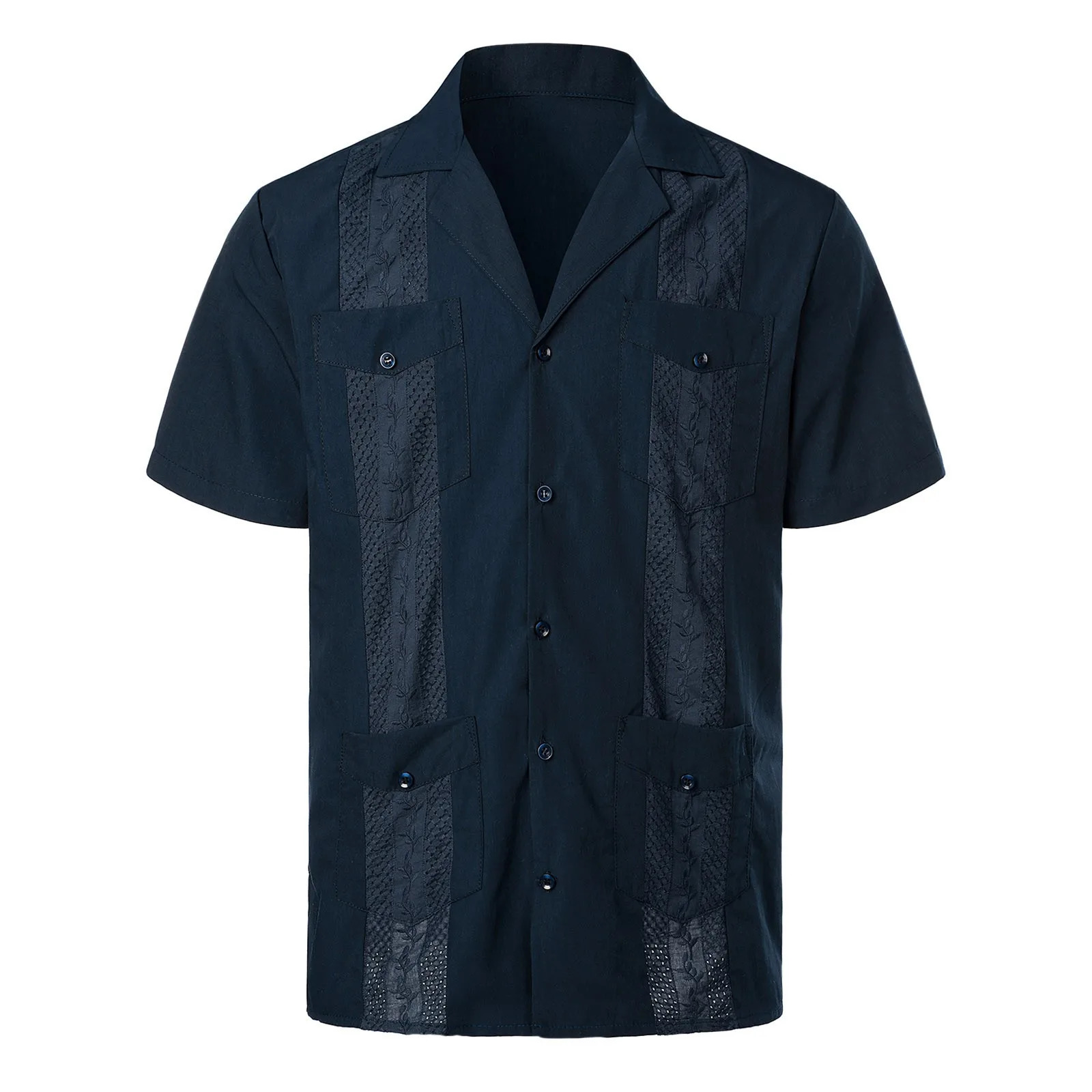 Pure-Color Mens Shirts Multiple Pockets Lapel Short Sleeves Cardigan Summer Thin Tops Male Blouse Single Breasted Shirt For Man 250618