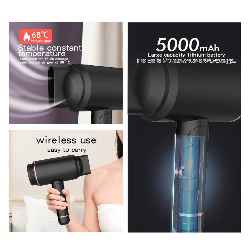 Professional Portable Ionic Blow Hotel Use Household Rechargeable Wireless Cordless Hair Dryer Blank English 400W