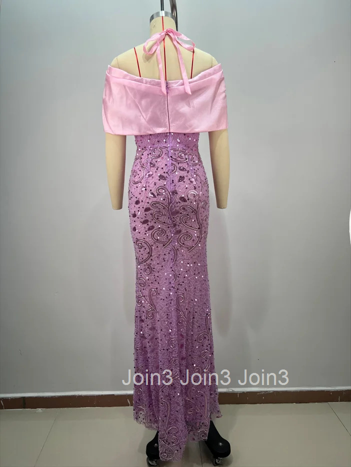 Womens Violet Bandage Dress Sequin Sequins Short Sleeve Halter Off The Shoulder V-Neck Mermaid Evening Gown Formal Party Wear