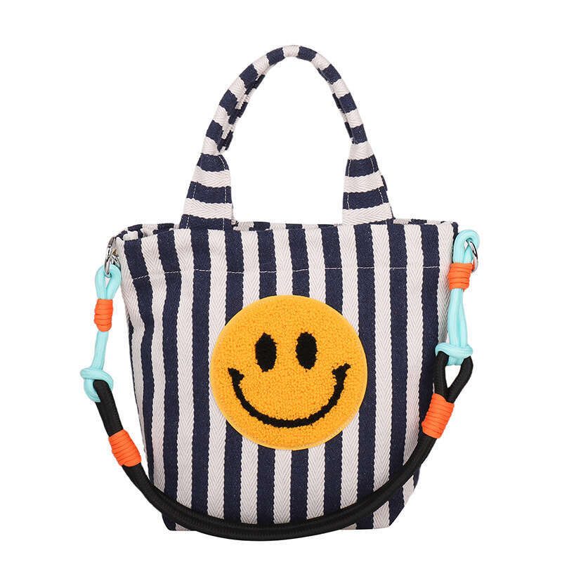 2025 Summer New Canvas Women's Bag Smiley Face Cute Cartoon Commuter Tote Large Capacity Crossbody Handbag Trendy