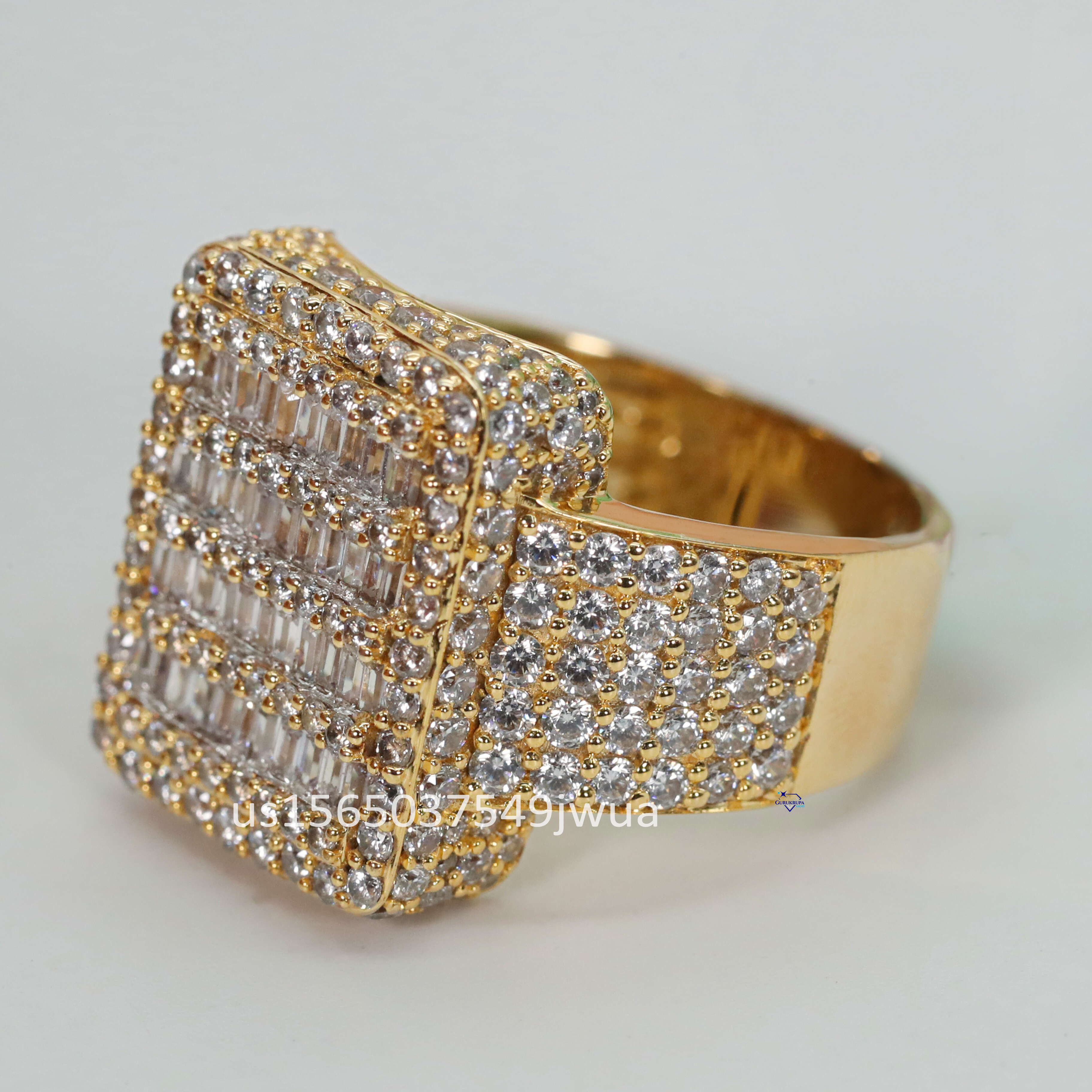 Mens Hip Hop Ring in 925 Sterling Silver With Round and baguette Cut Moissanite Diamonds Customize and Personalized Design