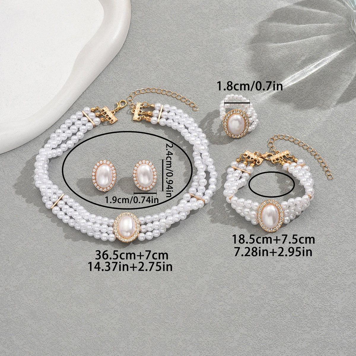 Women's Necklace Earrings Bracelet Set Small Multi-layer Pearl Clavicle Chain Jewelry