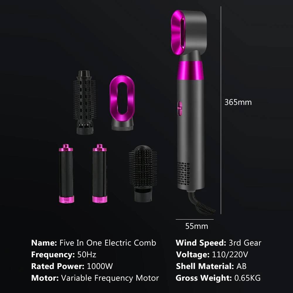 5 in 1 Hot Air Curling Iron Dual Purpose Styling Comb Automatic Suction Super Leafless Hair Dryer Tools