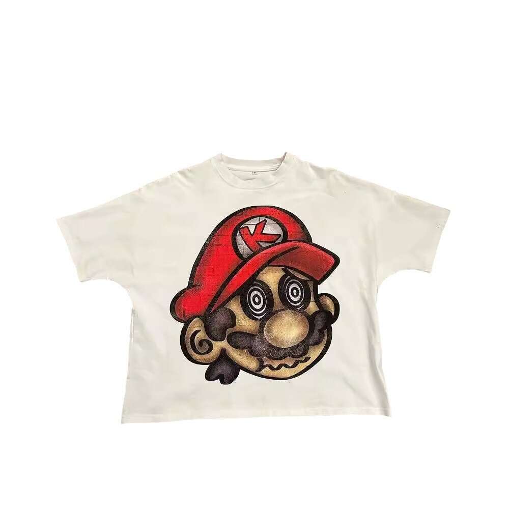 Korean Style Simple Niche Design Cartoon Long Printed Cotton T-Shirt Men's Hip-Hop Harajuku Y2K Loose Couple Top