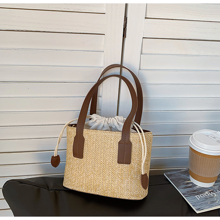 Free Shipping Korean INS Straw Woven Handbag Summer New Casual Luxury Designer Vacation Women's Basket Shoulder Bag Color-block Crossbody Bag Bea